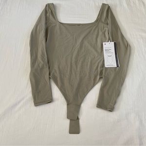 Lululemon Square-Neck Long-Sleeve Bodysuit RVSN Riverstone Tan Beige Size XL